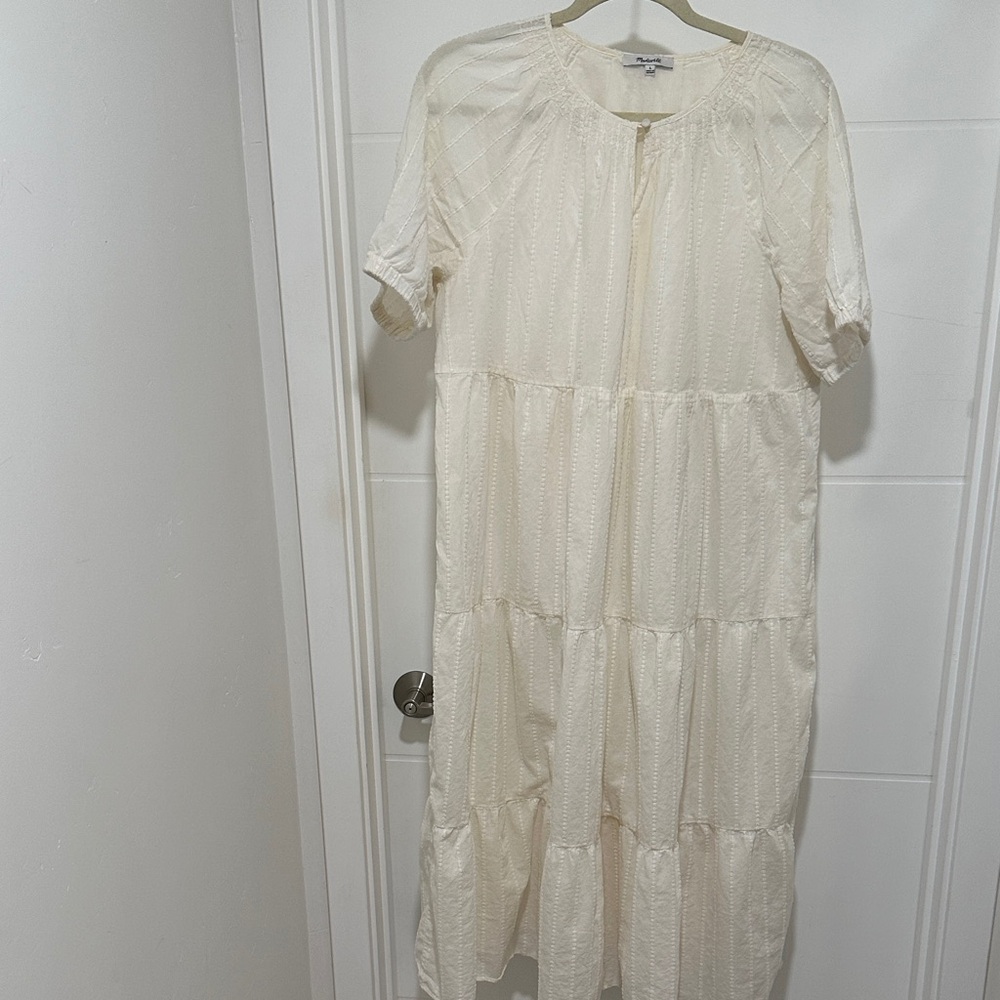 Madewell Cream Tiered Maxi Dress with Textured Dots